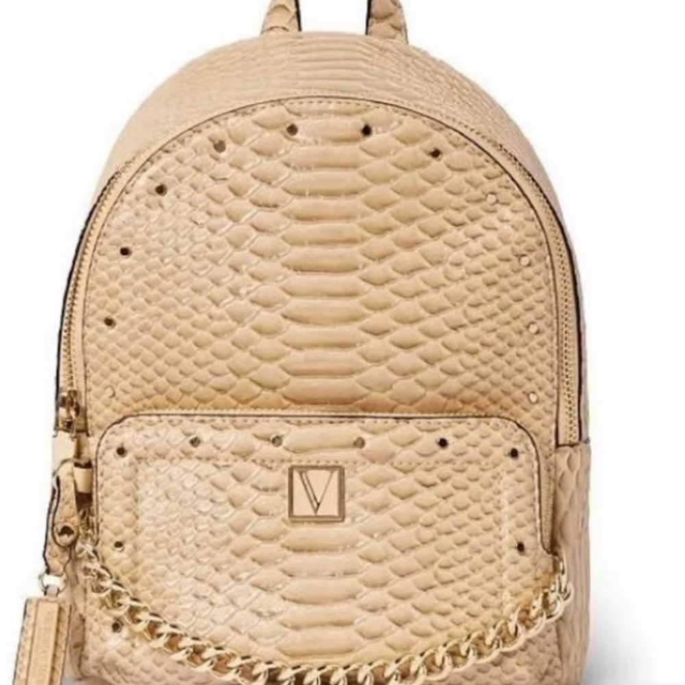Victoria’s Secret Tan Snakeskin Backpack with Studs
